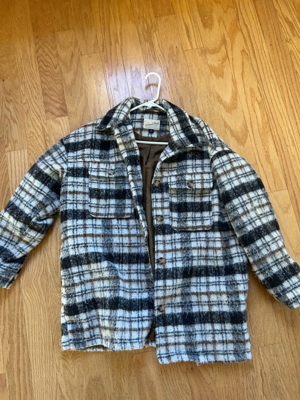 Universal Thread Plaid Shacket in Black, White & Brown